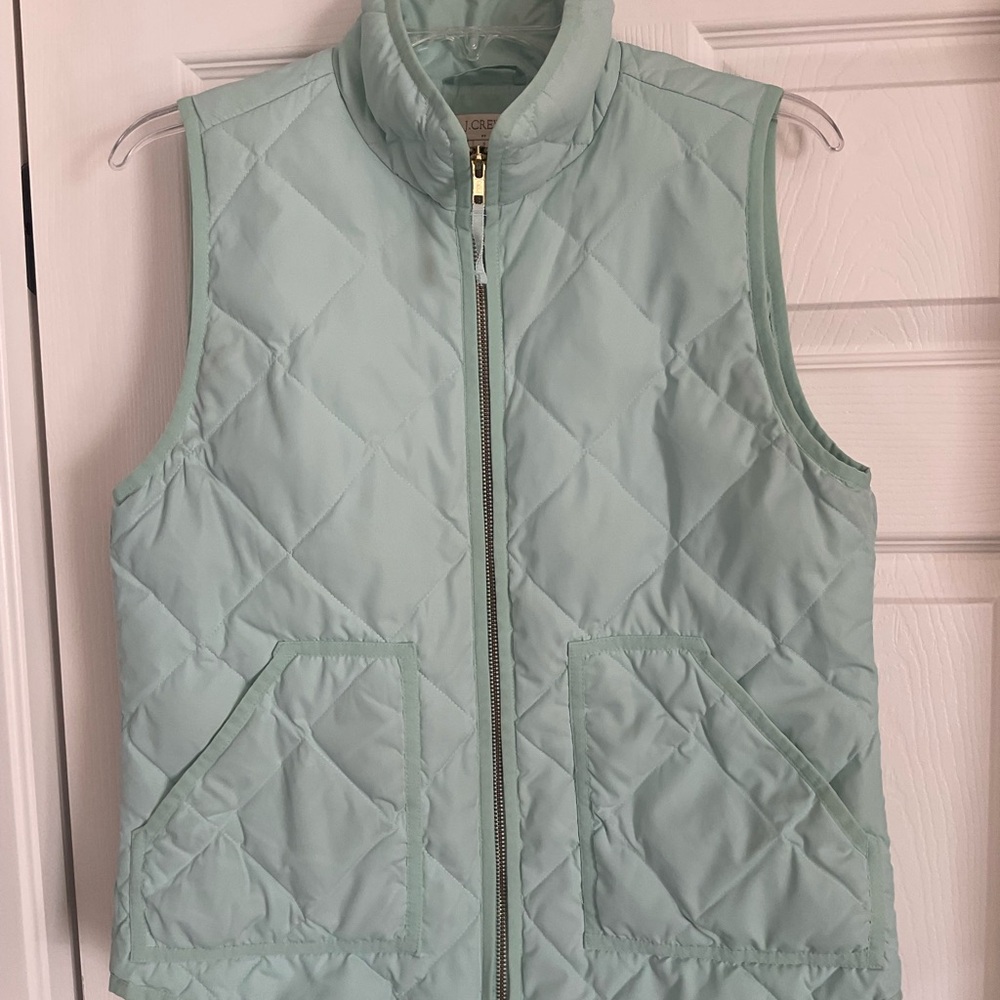 J. Crew Green Quilted Vest with Stand-Up Collar